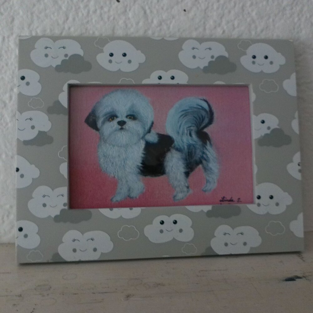 Cute Shihtzu 4x6 Art print within a cloud Frame